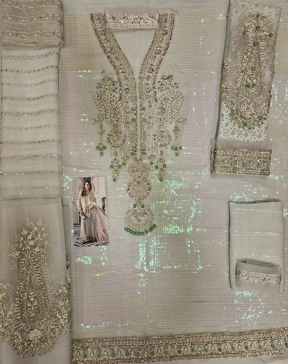 Maria.B Luxury Chiffon Eid ul Azha 2025 Hit Code D5 Aqua Chiffon Sequence