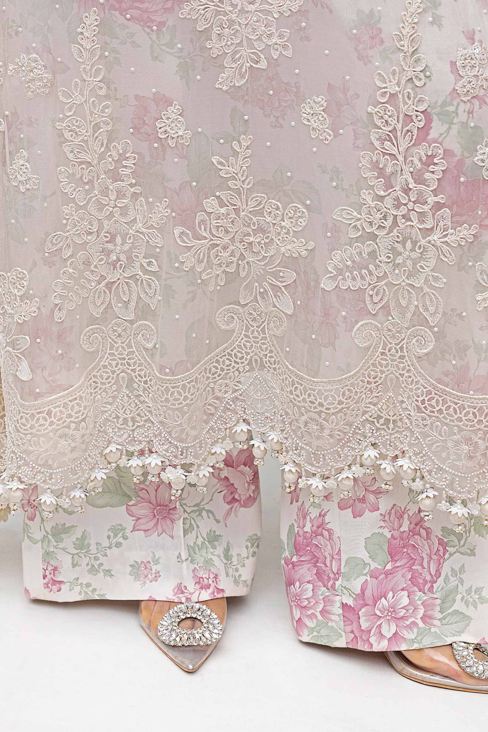 3 Piece Unstitched Embroidered Chiffon Suit | MPC-25-101 Color: Off White