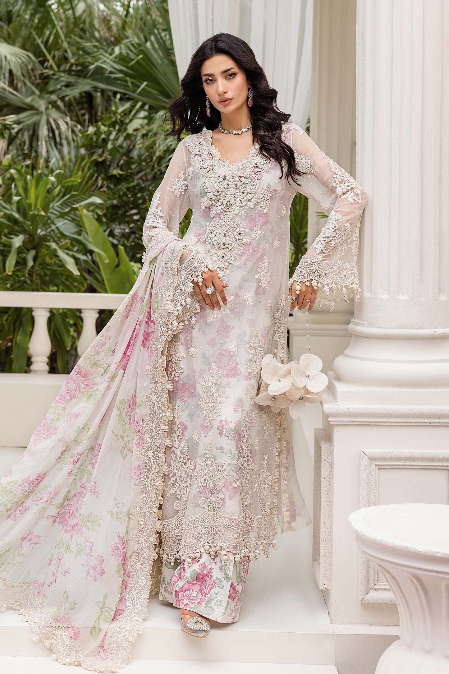 3 Piece Unstitched Embroidered Chiffon Suit | MPC-25-101 Color: Off White