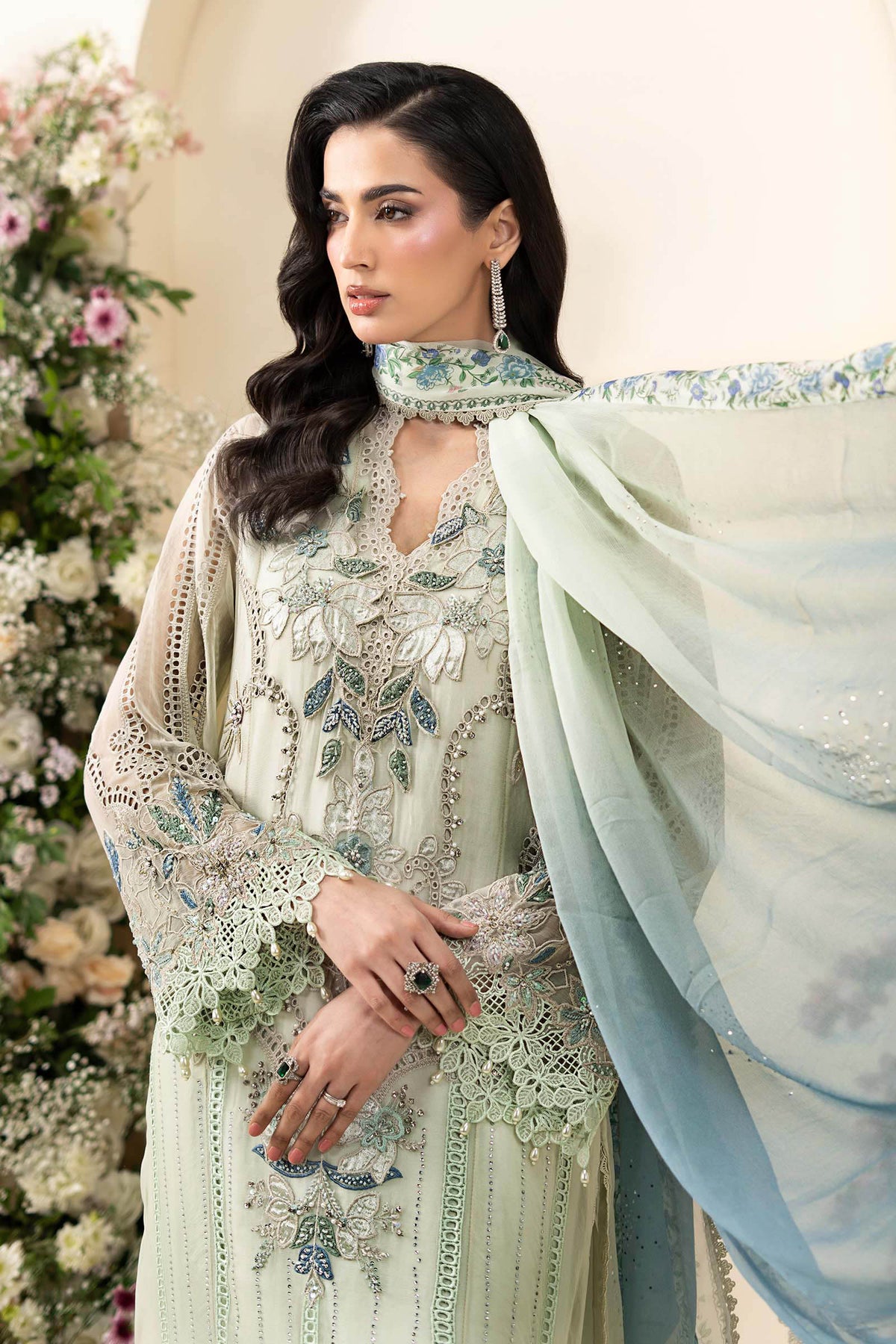 Maria B Chiffon 3 Piece Embroidered Suit