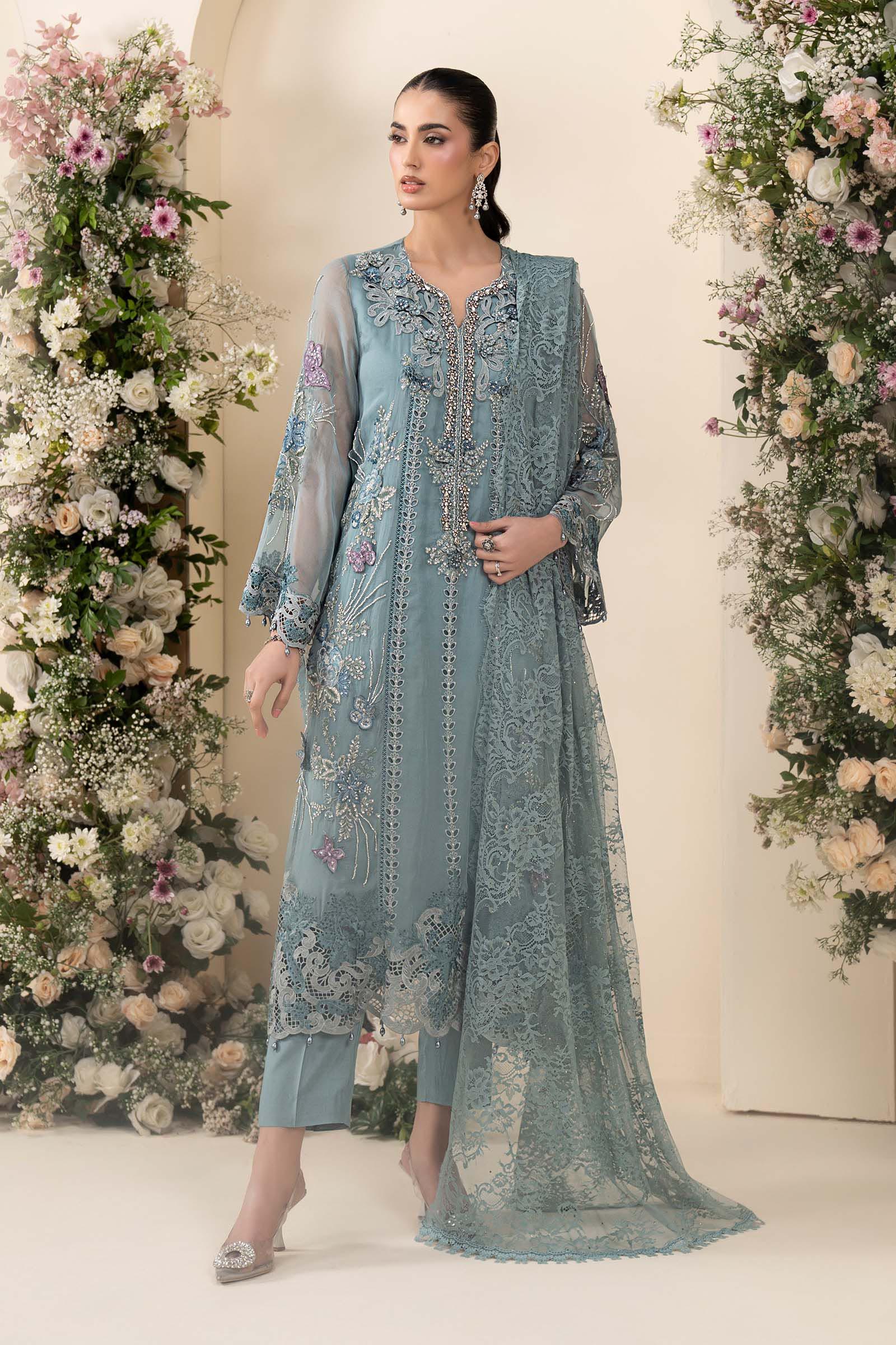 MPC-26-106 – Maria B Aqua Embroidered Chiffon Stitched Suit