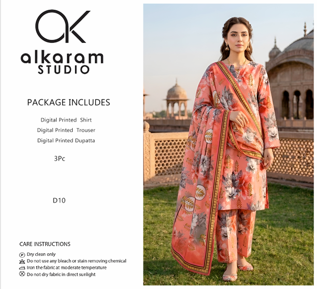 Alkaram Studio Digital Printed Lawn Suit – 3PC (D10)