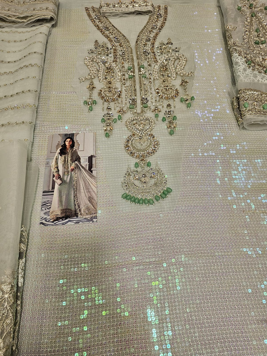 Maria.B Luxury Chiffon Eid ul Azha 2025 Hit Code D5 Aqua Chiffon Sequence