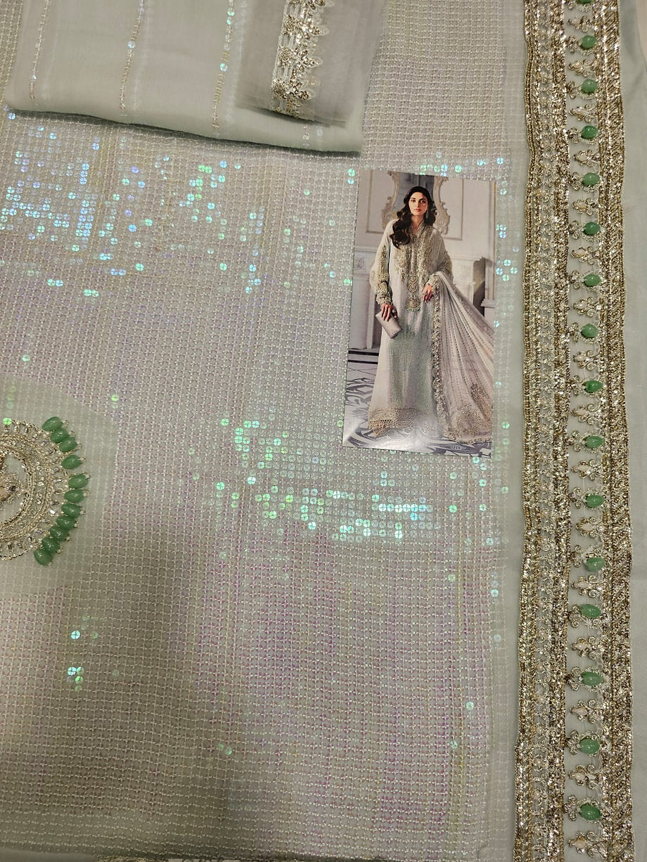 Maria.B Luxury Chiffon Eid ul Azha 2025 Hit Code D5 Aqua Chiffon Sequence