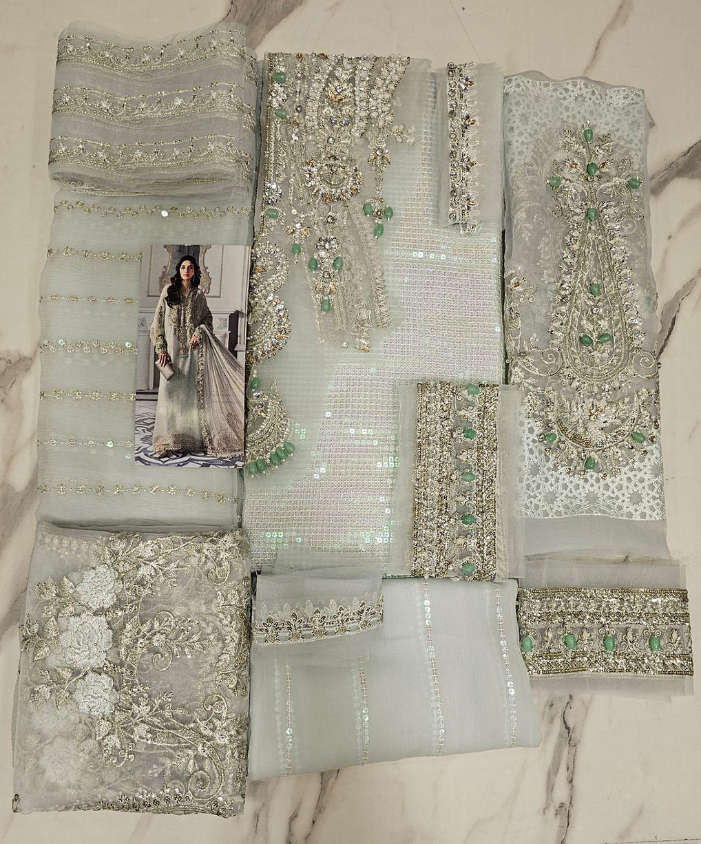 Maria.B Luxury Chiffon Eid ul Azha 2025 Hit Code D5 Aqua Chiffon Sequence