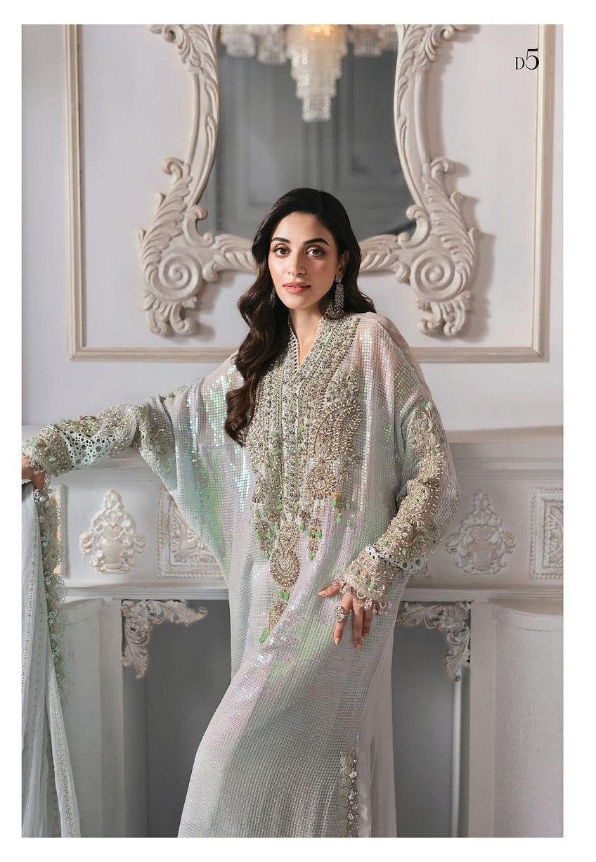 Maria.B Luxury Chiffon Eid ul Azha 2025 Hit Code D5 Aqua Chiffon Sequence