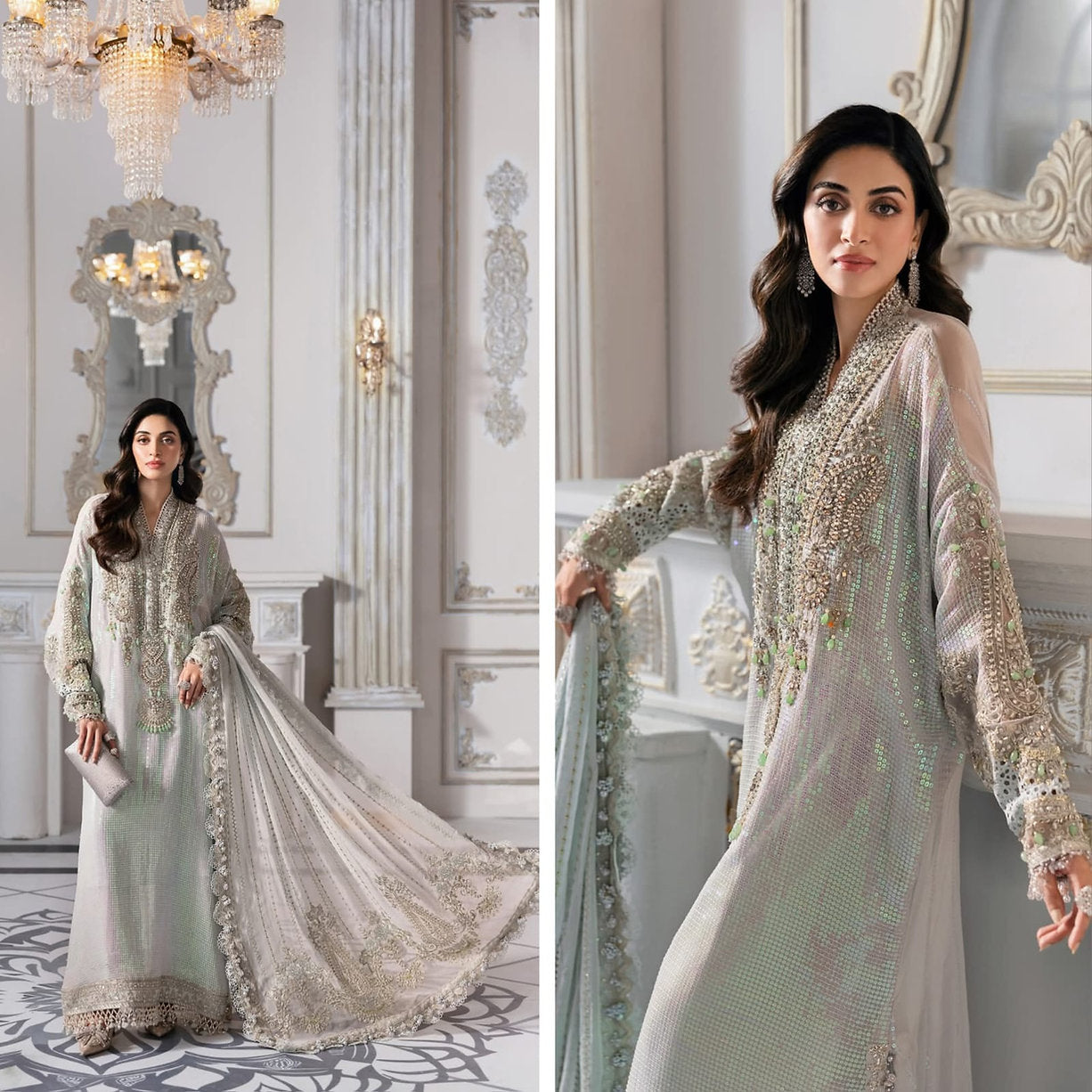 Maria.B Luxury Chiffon Eid ul Azha 2025 Hit Code D5 Aqua Chiffon Sequence
