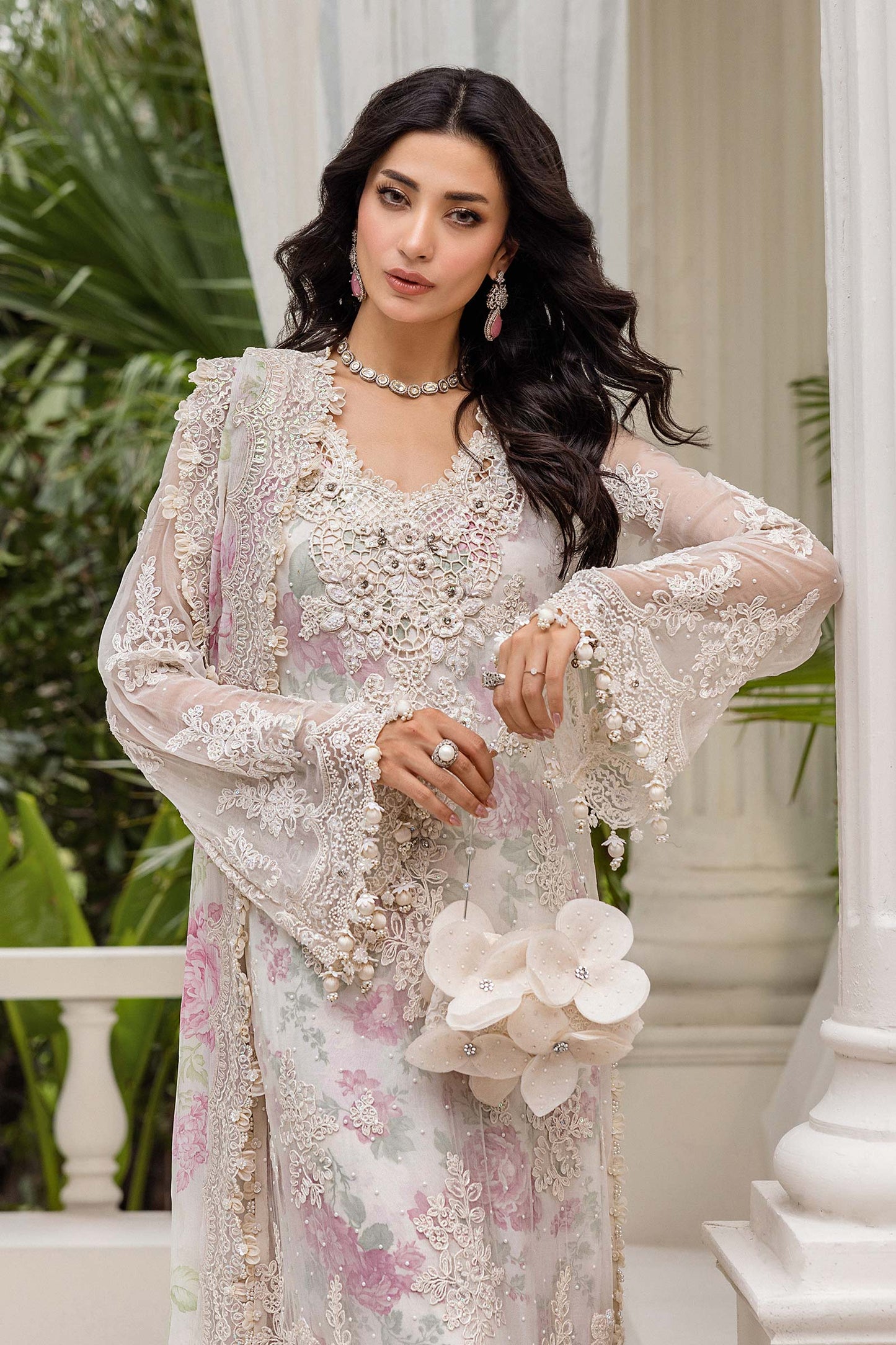 3 Piece Unstitched Embroidered Chiffon Suit | MPC-25-101  Color: Off White