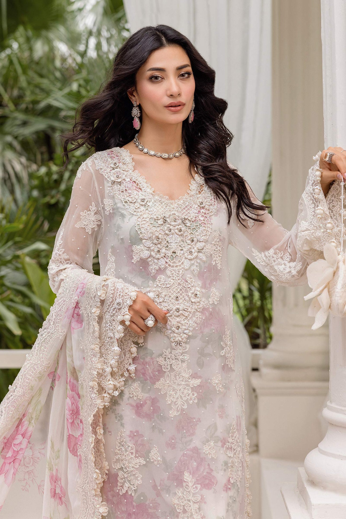 3 Piece Unstitched Embroidered Chiffon Suit | MPC-25-101  Color: Off White