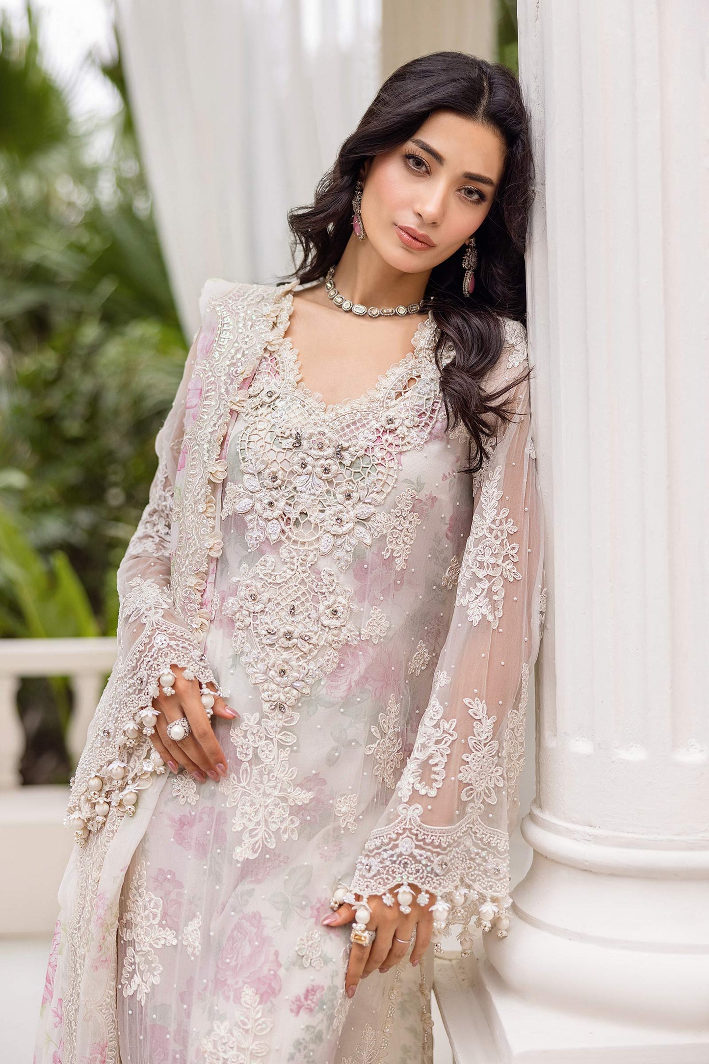 3 Piece Unstitched Embroidered Chiffon Suit | MPC-25-101  Color: Off White