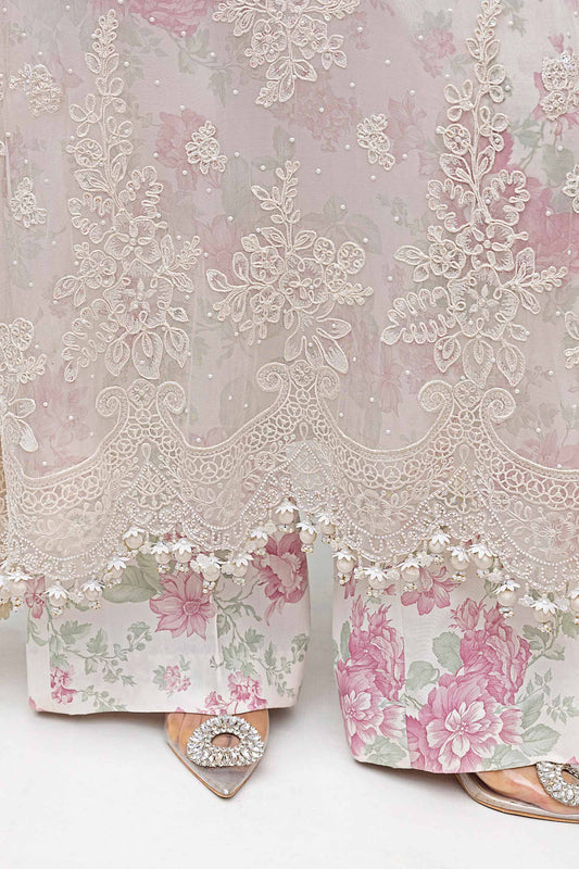 3 Piece Unstitched Embroidered Chiffon Suit | MPC-25-101  Color: Off White