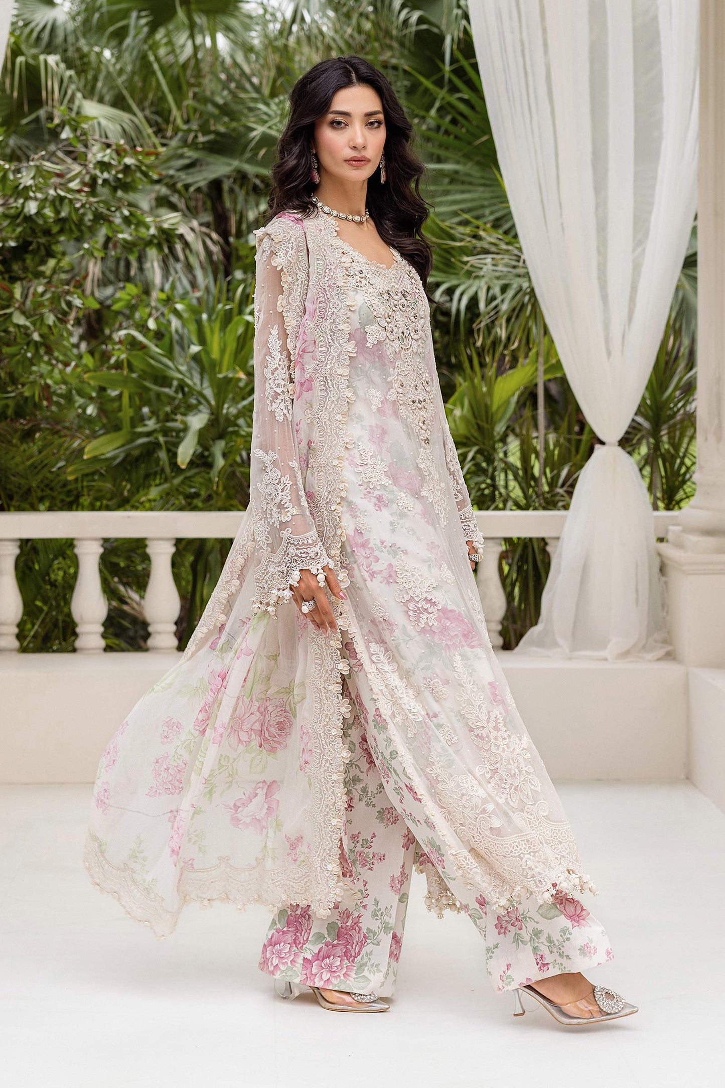 3 Piece Unstitched Embroidered Chiffon Suit | MPC-25-101  Color: Off White
