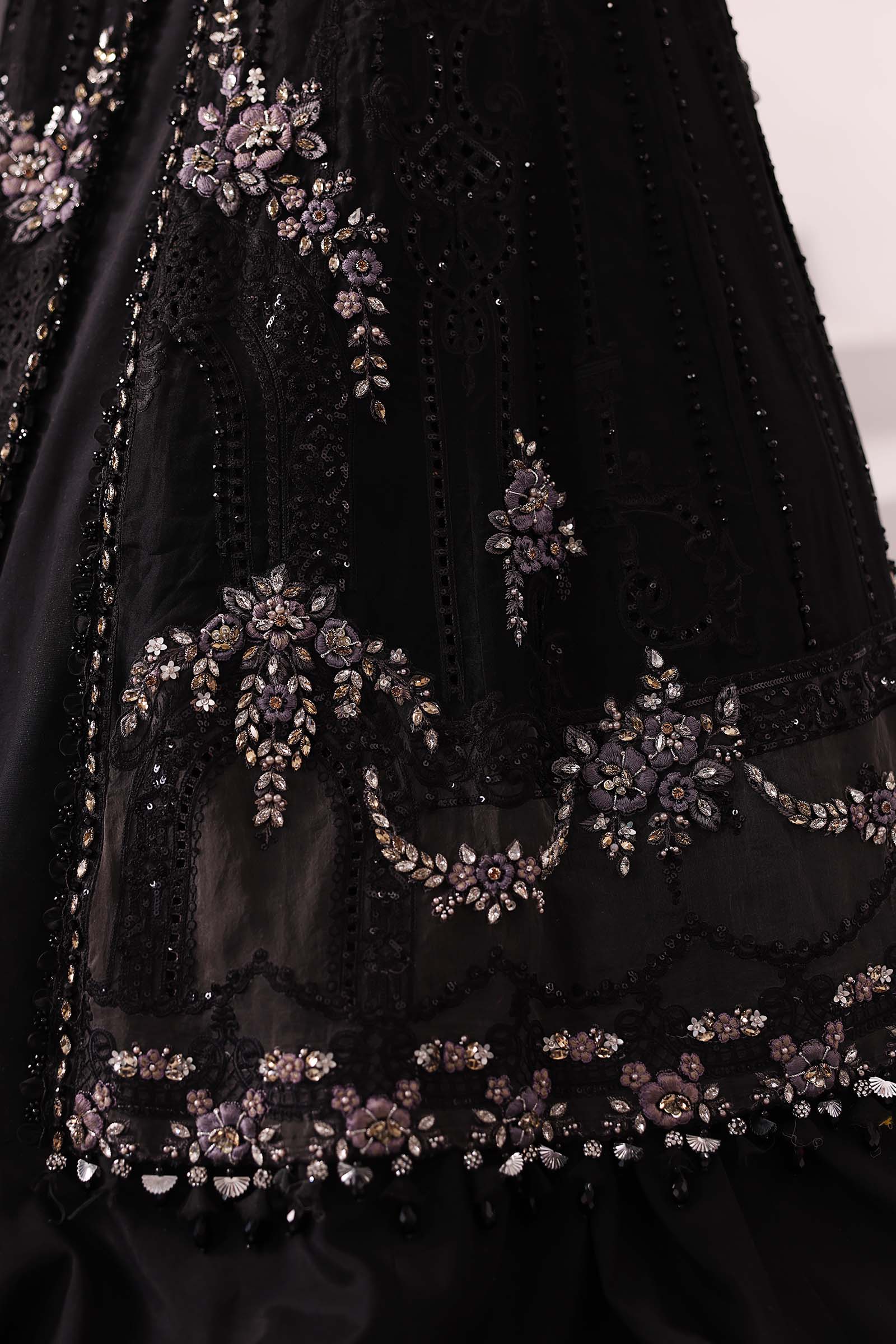 3 Piece Unstitched Embroidered Organza Suit | BD-3004 Color black