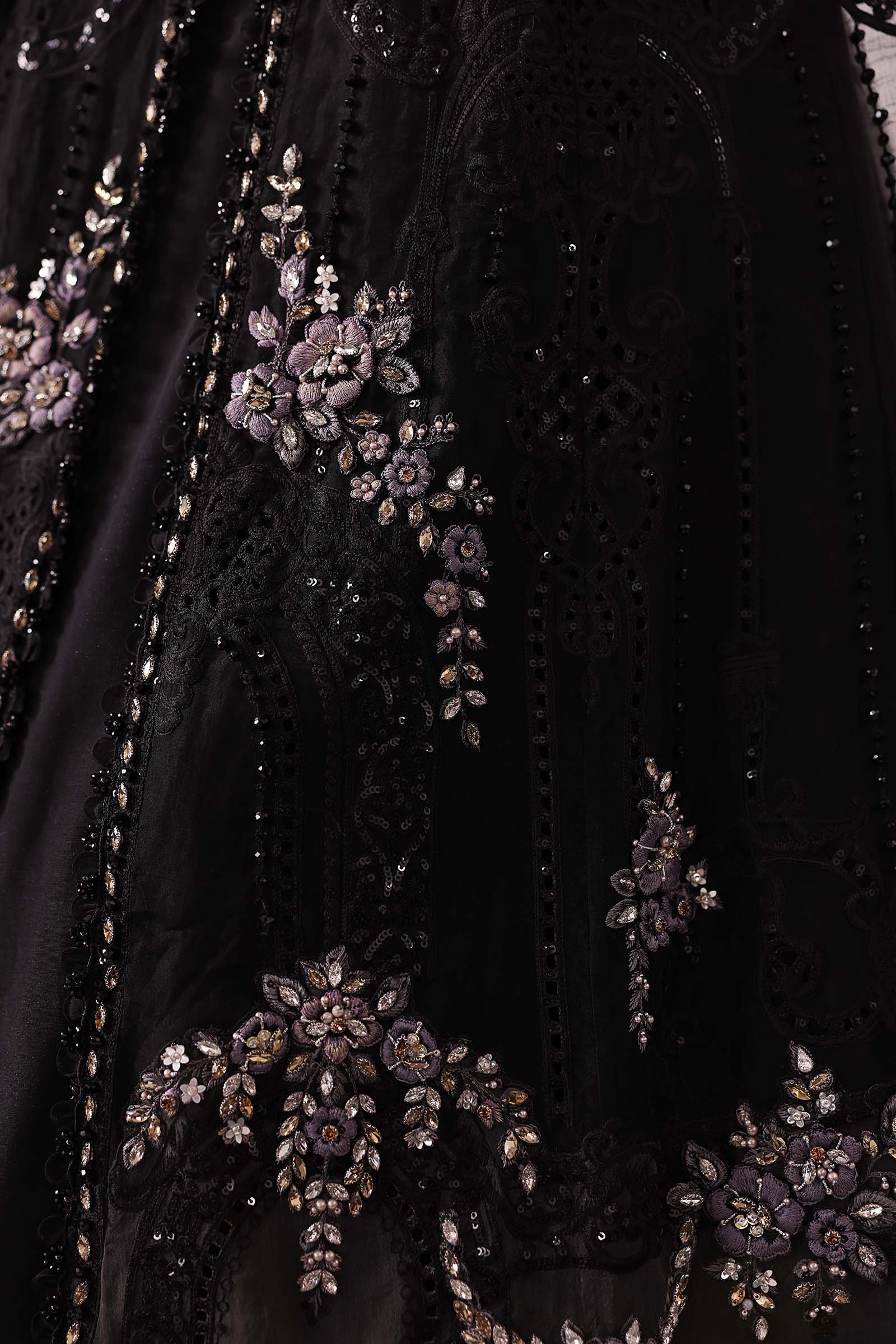 3 Piece Unstitched Embroidered Organza Suit | BD-3004 Color black