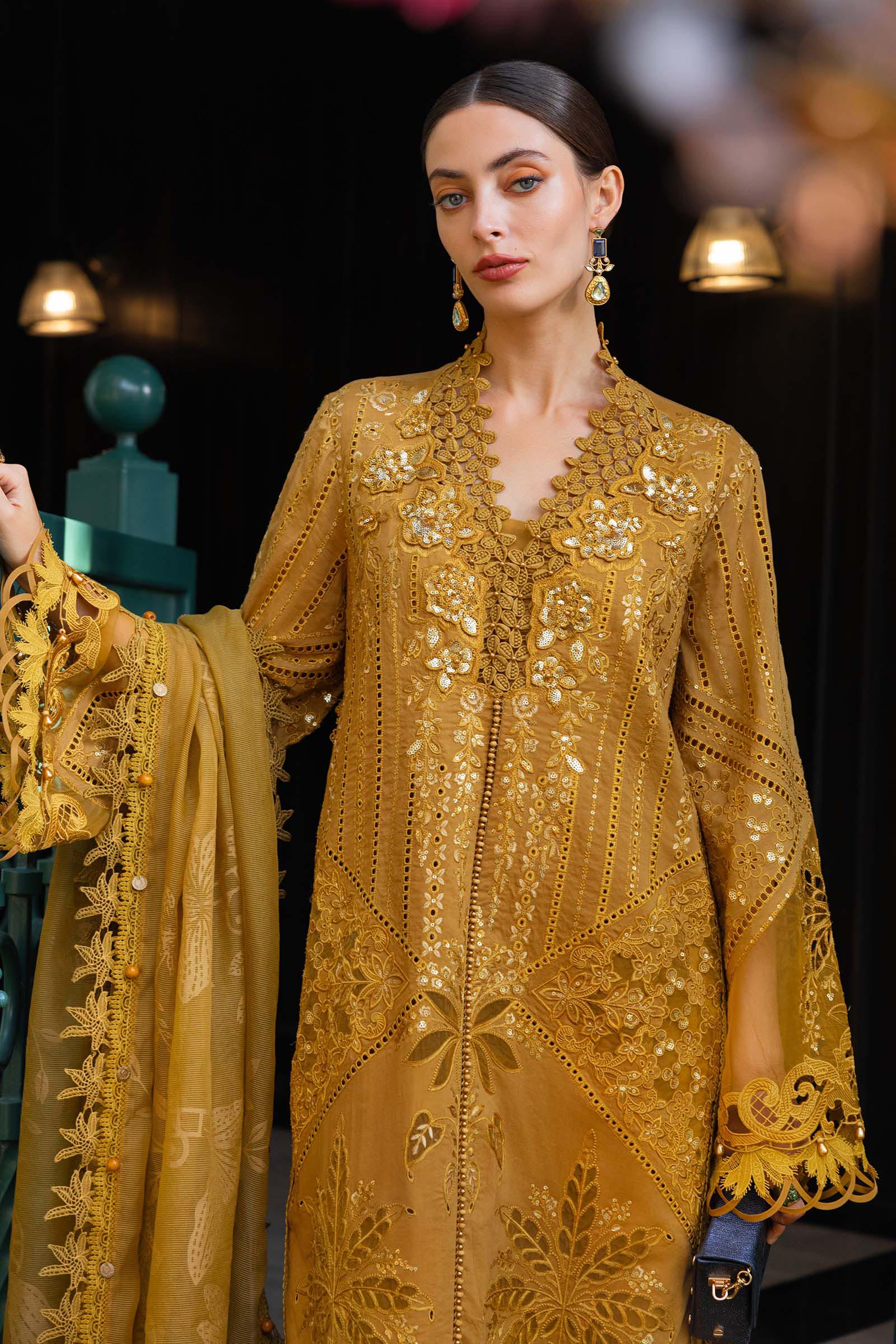 Maria B Luxury Embroidered Lawn Unstitched 3 Piece Suit - D7 - MB26ED - Mustard - Summer Festive Collection