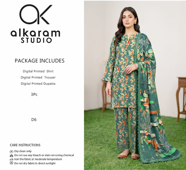 Alkaram Studio Digital Printed Lawn Suit – 3PC (D6)