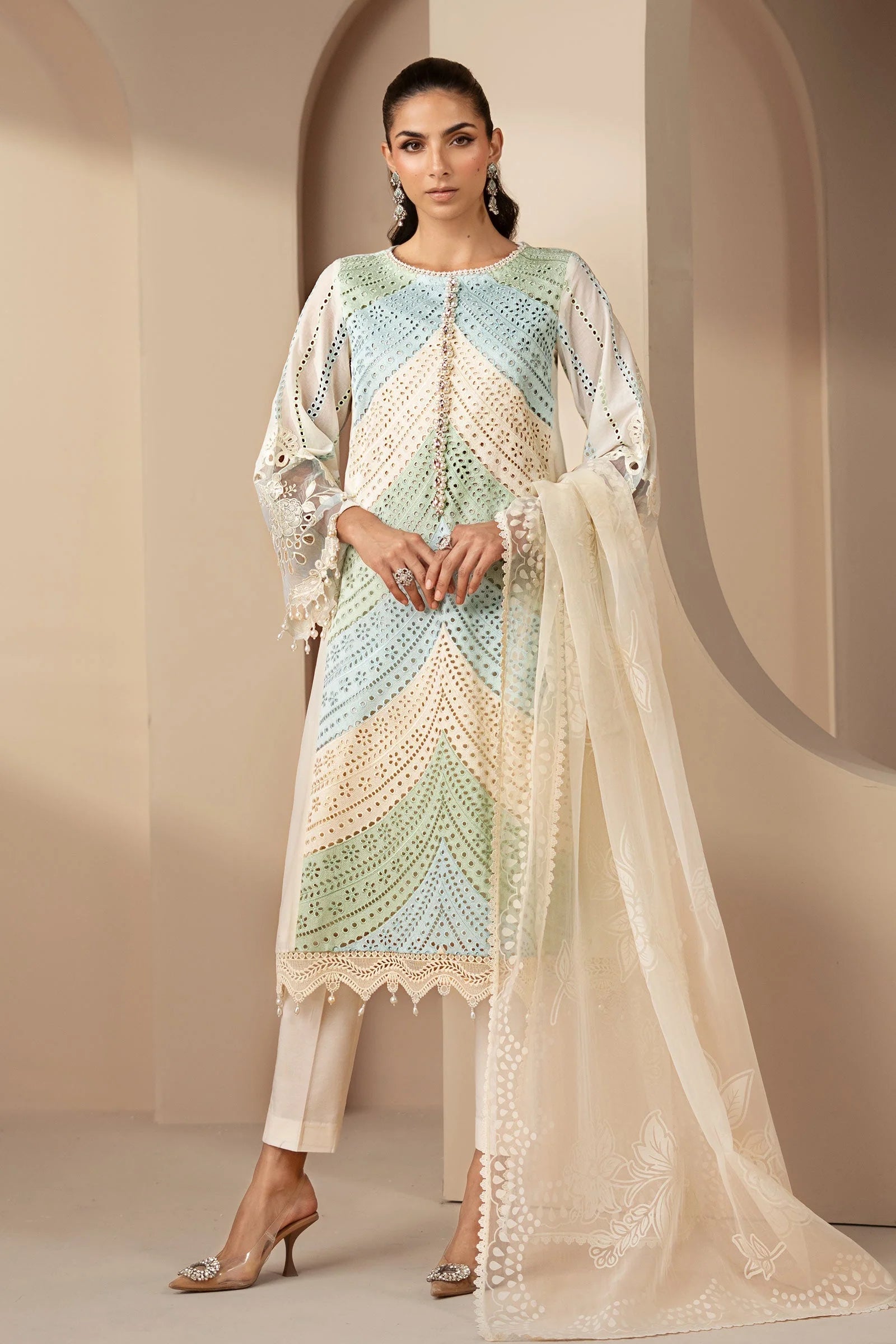 Maria B Luxury Embroidered Lawn Unstitched 3 Piece Suit - 12A - MAB26LLW - White - Summer Collection